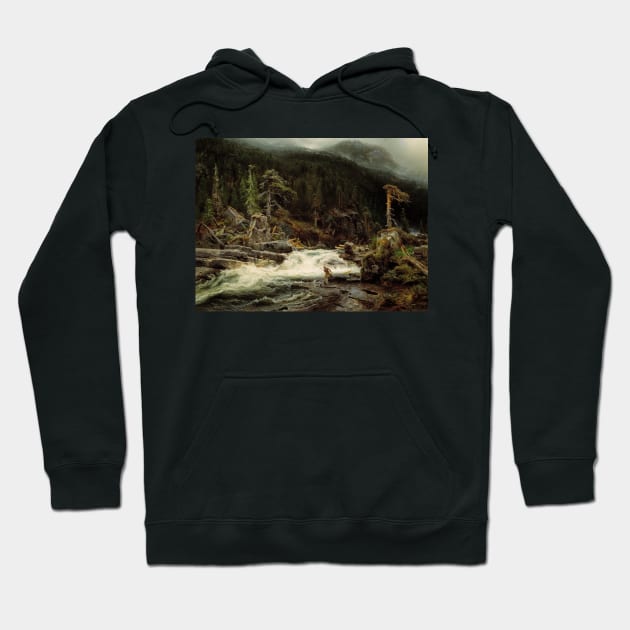 Waterfall in Telemark by August Cappelen Hoodie by Classic Art Stall